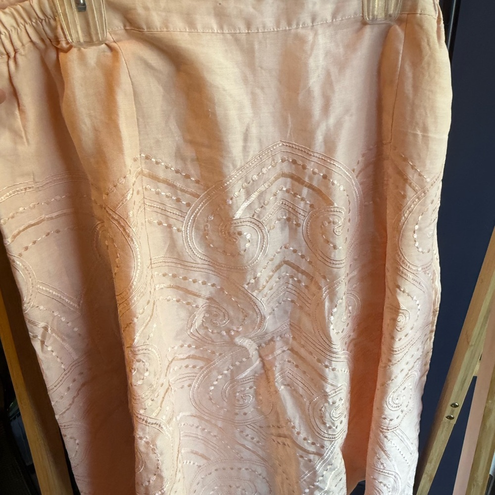 Midi A-line Skirt, 100 % Linen, Vintage Style Modest Embroidered Size 16 - Picture 3 of 11